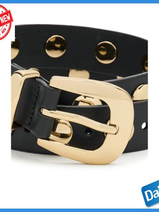 Medium Leather Western Belt with Silver Buckle Stud Accents